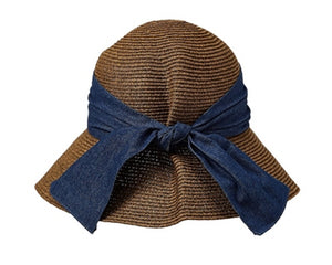 A348-LAMPSHADE HAT W/ SIDE FOLD + DENIM SASH