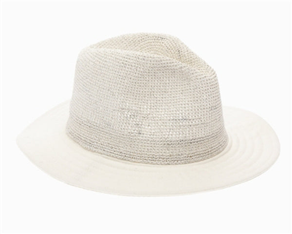 A568-GLITTERY STRAW PANAMA HAT - CANVAS BRIM