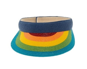 A537-RAINBOW STRIPE STRAW VISOR