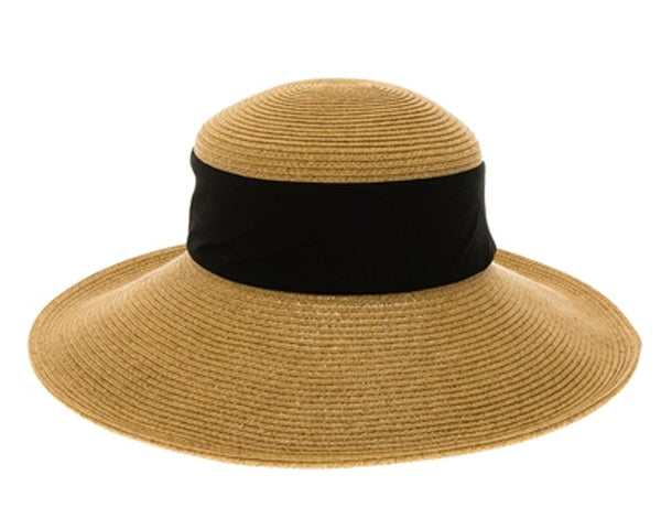 A376-COLLAPSIBLE STRAW HAT W/ FABRIC BAND