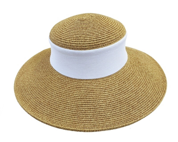 A376-COLLAPSIBLE STRAW HAT W/ FABRIC BAND