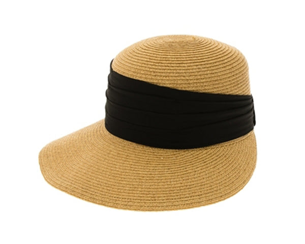 A649-BACKLESS SUN HAT W/ PLEATED CHIFFON BAND