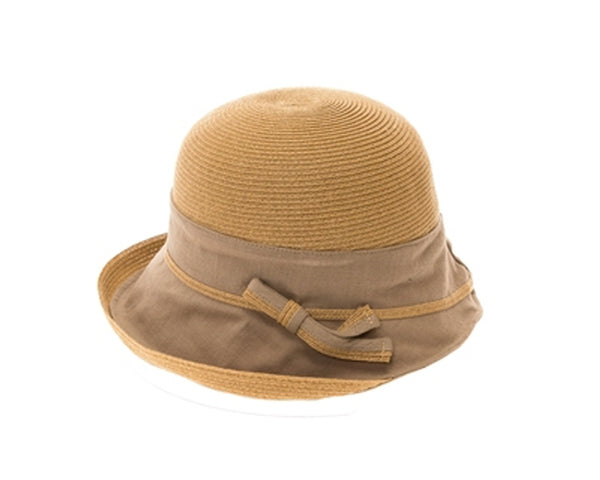 A502-FINE STRAW & FABRIC CLOCHE HAT