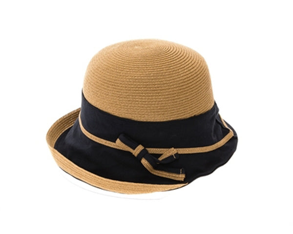 A502-FINE STRAW & FABRIC CLOCHE HAT