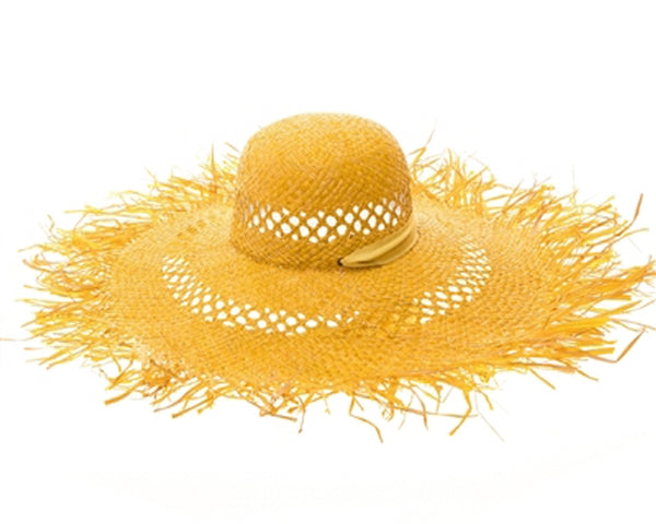 A392-FRAYED EDGE RAFFIA BEACH HAT W/ SASH