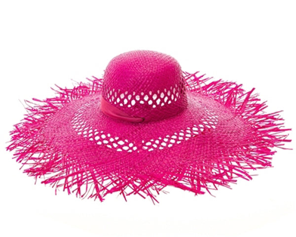 A392-FRAYED EDGE RAFFIA BEACH HAT W/ SASH