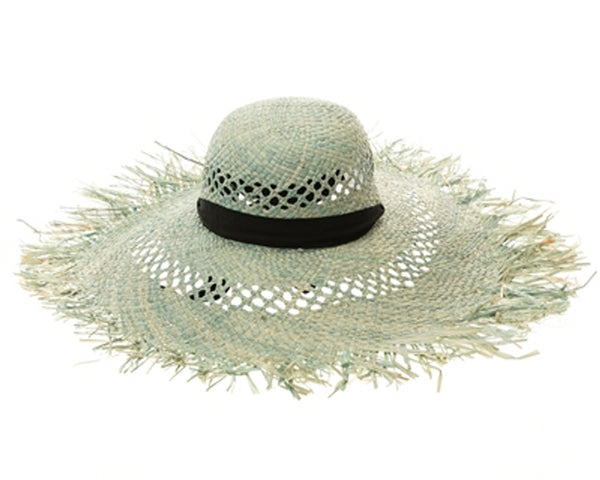 A392-FRAYED EDGE RAFFIA BEACH HAT W/ SASH