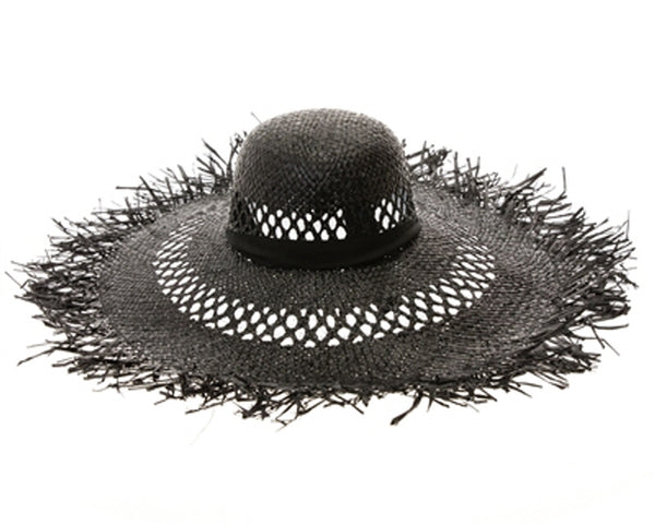 A392-FRAYED EDGE RAFFIA BEACH HAT W/ SASH