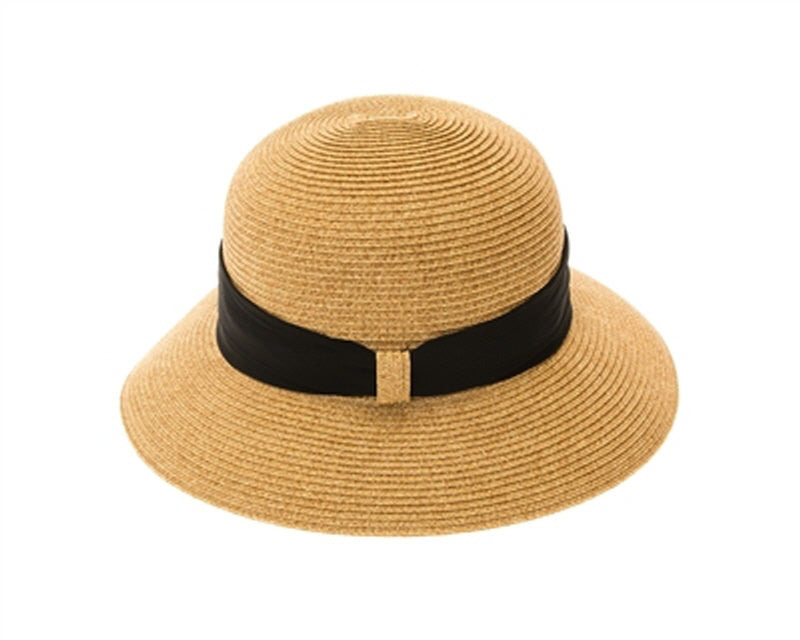 A504-STRAW BUCKET W/ CHIFFON BAND