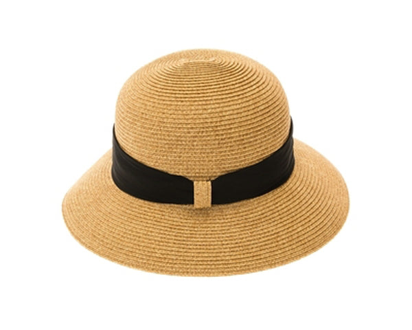 A504-STRAW BUCKET W/ CHIFFON BAND