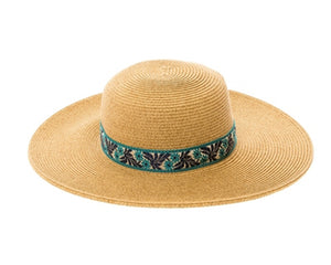 A387-SUN HAT W/ FLORAL JACQUARD BAND