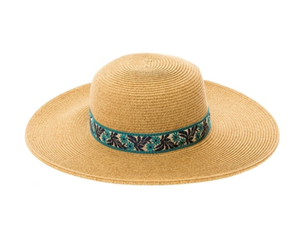 A387-SUN HAT W/ FLORAL JACQUARD BAND