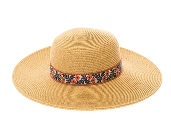 A387-SUN HAT W/ FLORAL JACQUARD BAND