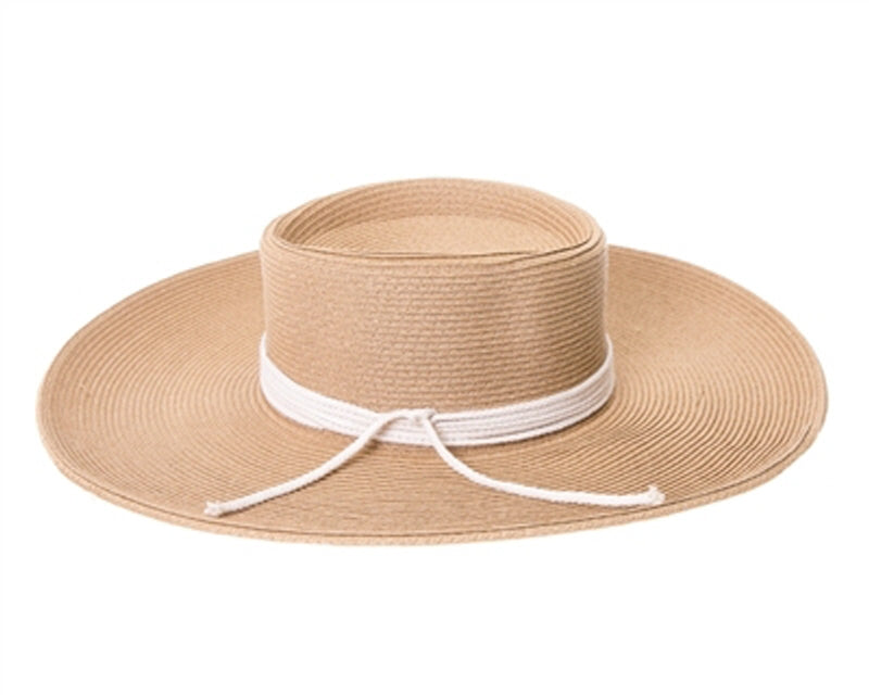 A391-WIDE BRIM STRAW GAMBLER W/ ROPE BAND