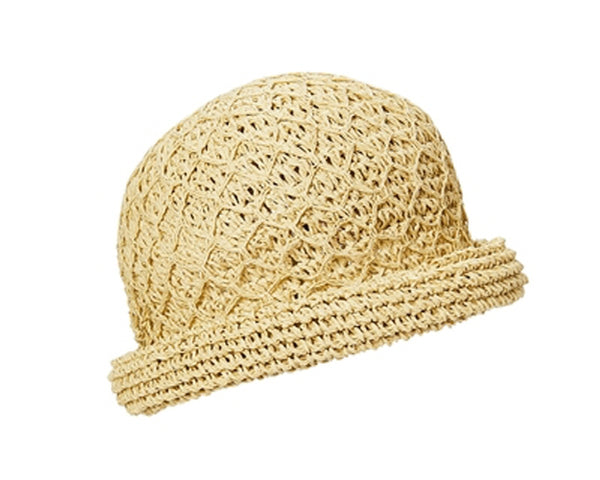 A482-HAND CROCHET ROLLED STRAW CLOCHE HAT