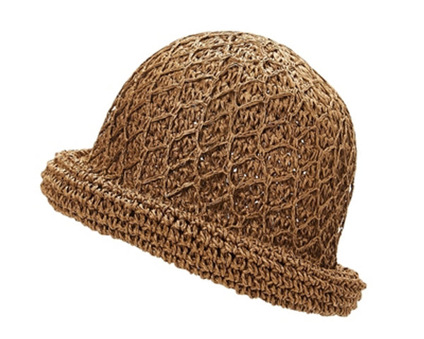 A482-HAND CROCHET ROLLED STRAW CLOCHE HAT