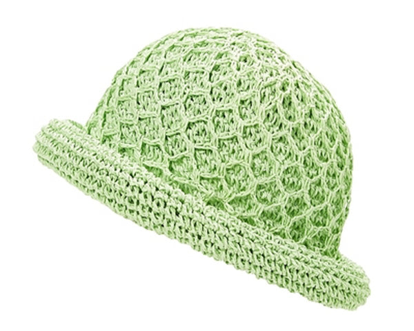 A482-HAND CROCHET ROLLED STRAW CLOCHE HAT