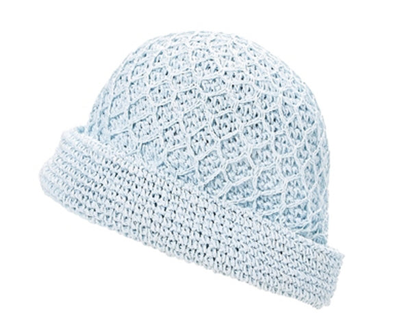 A482-HAND CROCHET ROLLED STRAW CLOCHE HAT