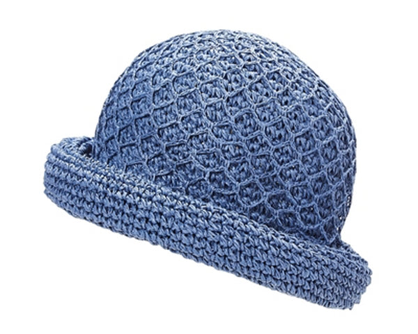 A482-HAND CROCHET ROLLED STRAW CLOCHE HAT