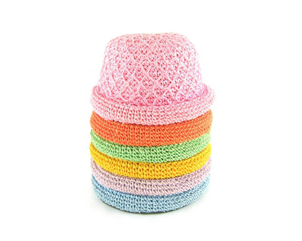 A482-HAND CROCHET ROLLED STRAW CLOCHE HAT