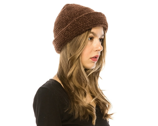 A028-BROWN CHENILLE WATCH CAP BEANIE