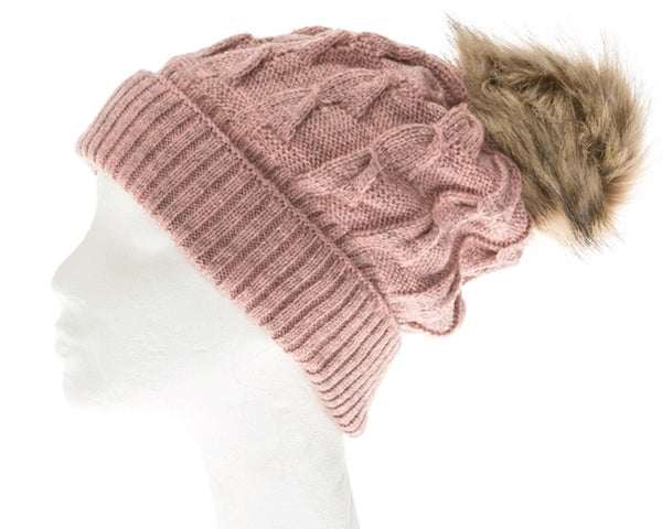 A034-FUR POM MARLED BEANIE