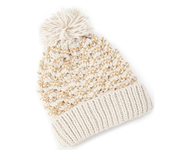 A048-STRIPED 2-TONE POM POM BEANIE