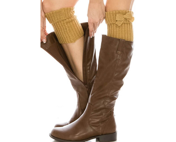 A055-KNIT BOOT CUFFS W/ BOW (1 PAIR)