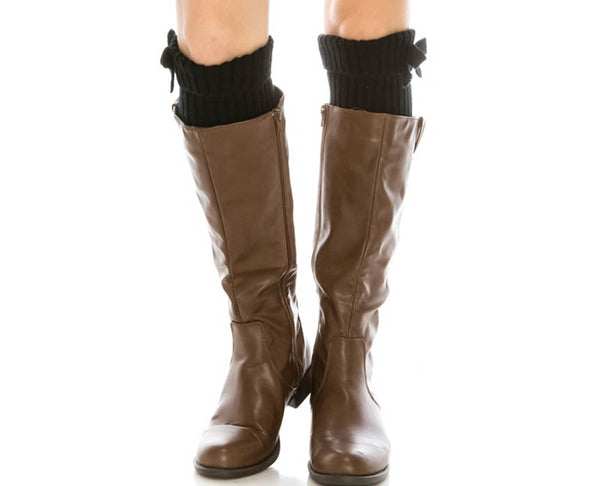 A055-KNIT BOOT CUFFS W/ BOW (1 PAIR)