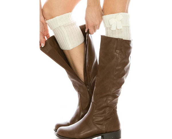 A055-KNIT BOOT CUFFS W/ BOW (1 PAIR)