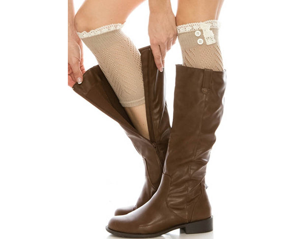 A058-KNIT BOOT CUFFS W/ LIGHTWEIGHT LACE (1 PAIR)