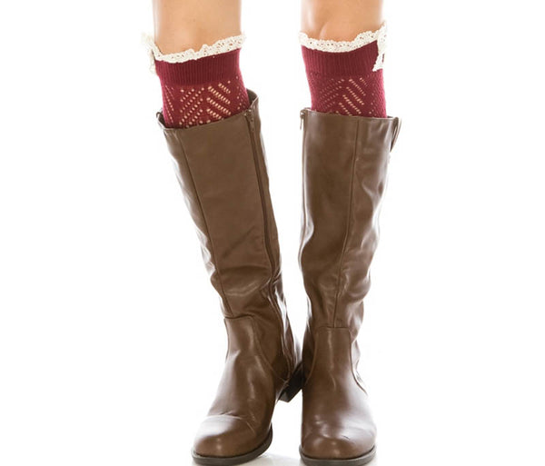 A058-KNIT BOOT CUFFS W/ LIGHTWEIGHT LACE (1 PAIR)