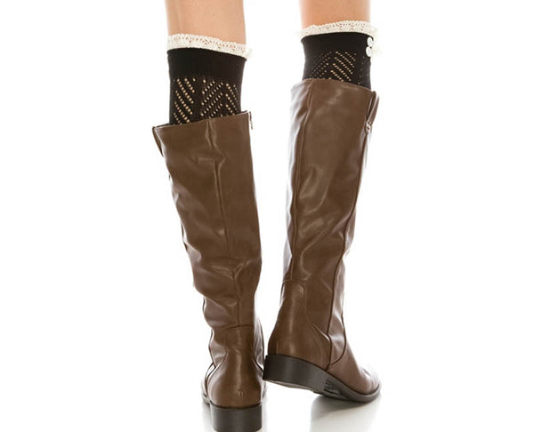 A058-KNIT BOOT CUFFS W/ LIGHTWEIGHT LACE (1 PAIR)