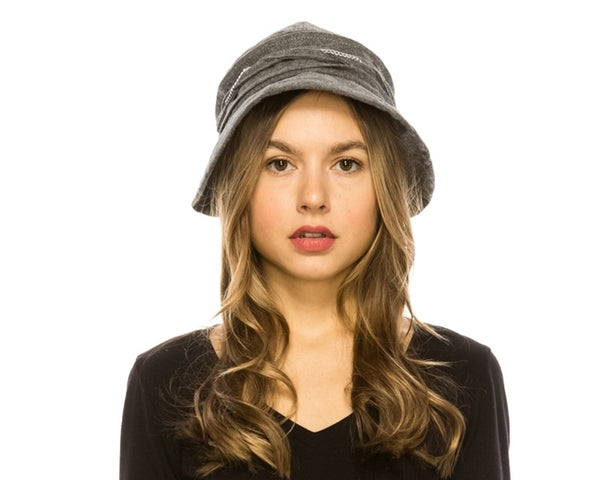 A076-SOFT WOOL-BLEND BUCKET HAT WITH CHAIN