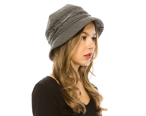 A076-SOFT WOOL-BLEND BUCKET HAT WITH CHAIN