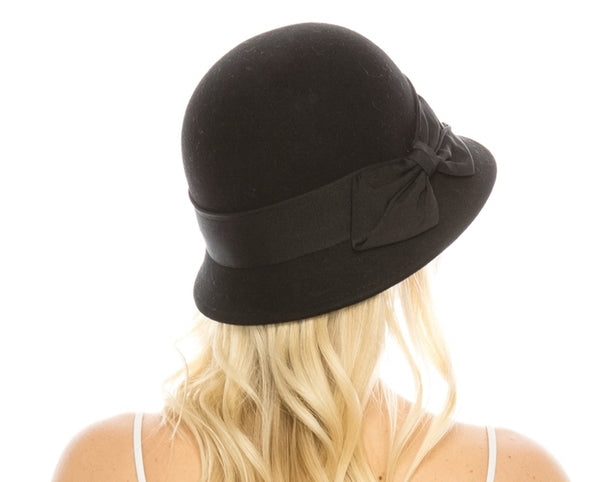 A077-WOOL FELT BUCKET HAT W/ BOW