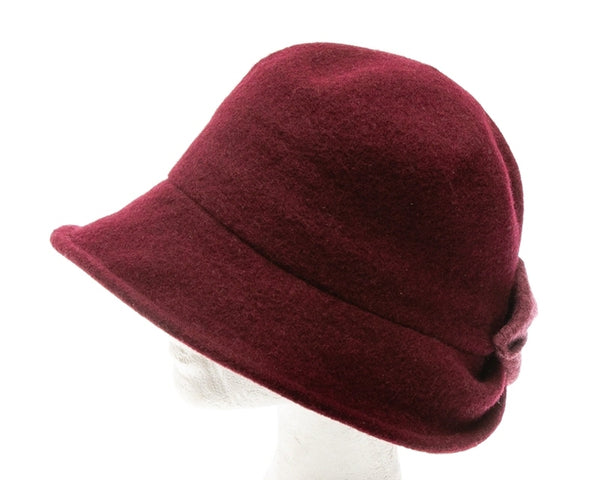 A080-SHAPEABLE WOOL BUCKET CLOCHE W/ MARLED BOW