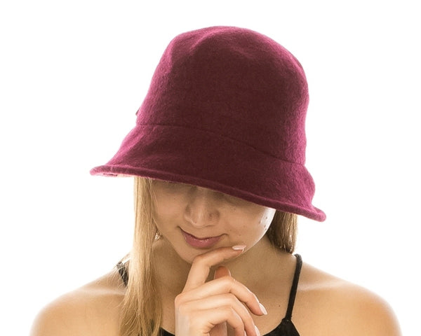 A080-SHAPEABLE WOOL BUCKET CLOCHE W/ MARLED BOW