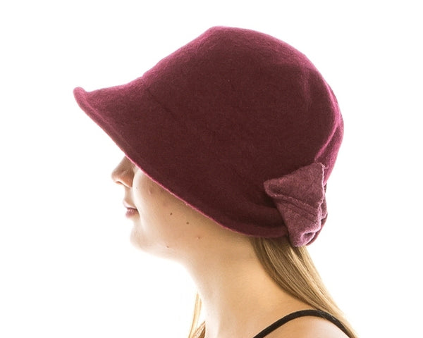 A080-SHAPEABLE WOOL BUCKET CLOCHE W/ MARLED BOW