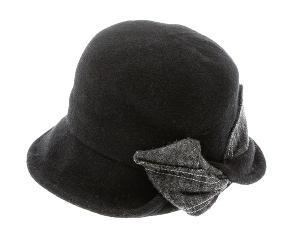 A080-SHAPEABLE WOOL BUCKET CLOCHE W/ MARLED BOW