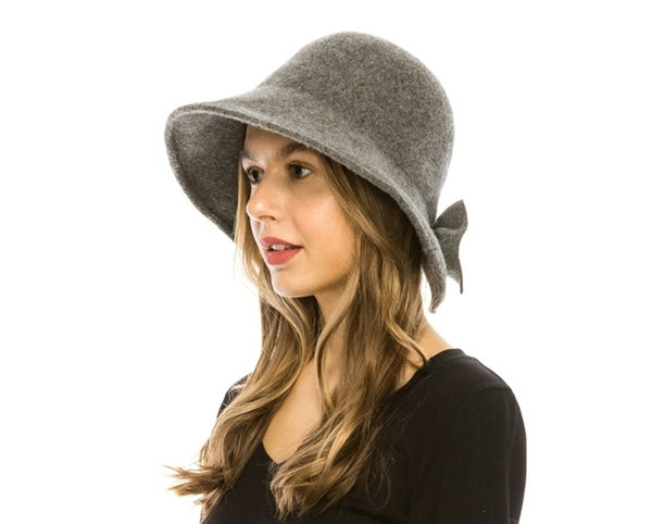 A082-SHAPEABLE WOOL HAT W/ BOW