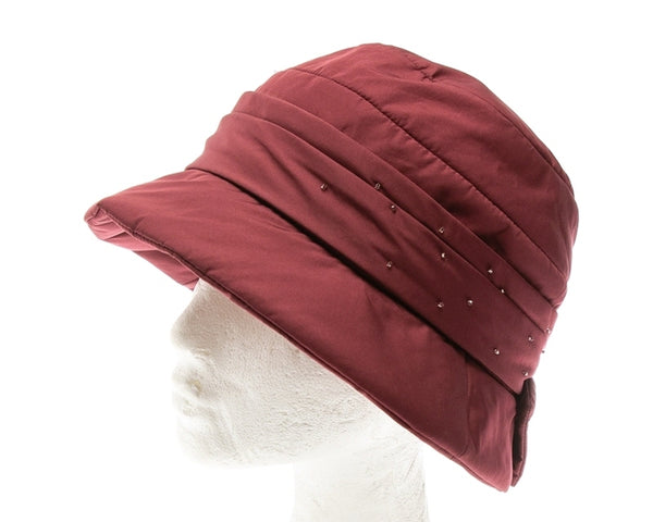 A085-COTTON DOWN CLOCHE BUCKET HAT W/ BEADING