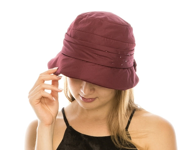 A085-COTTON DOWN CLOCHE BUCKET HAT W/ BEADING