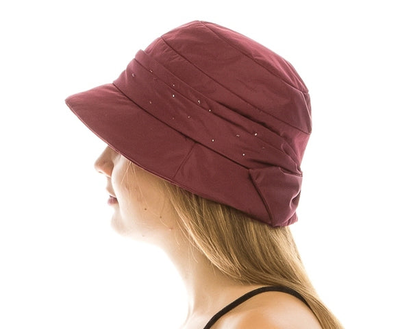 A085-COTTON DOWN CLOCHE BUCKET HAT W/ BEADING