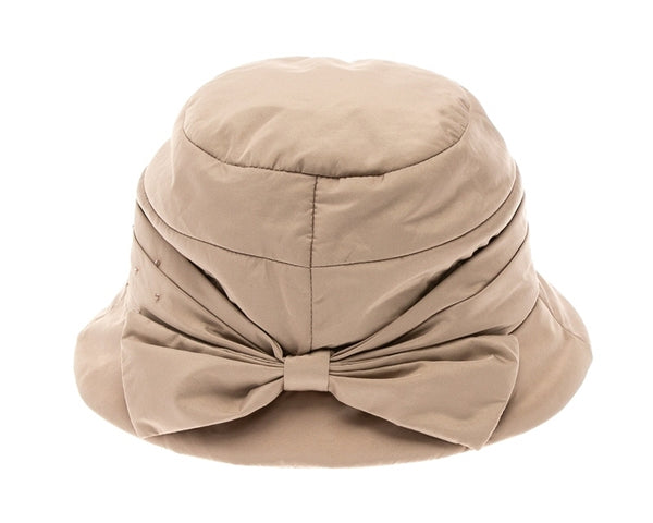 A085-COTTON DOWN CLOCHE BUCKET HAT W/ BEADING