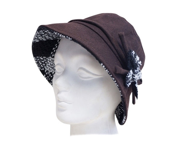 A086-WOOL BLEND CLOCHE W/ TWEED TRIM