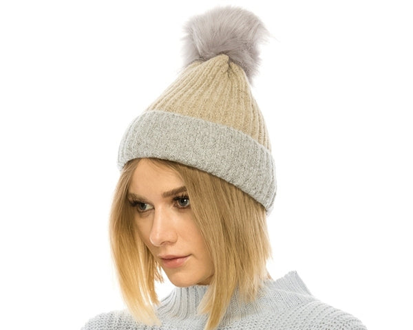 A093-CASHMERE BLEND POM BEANIE