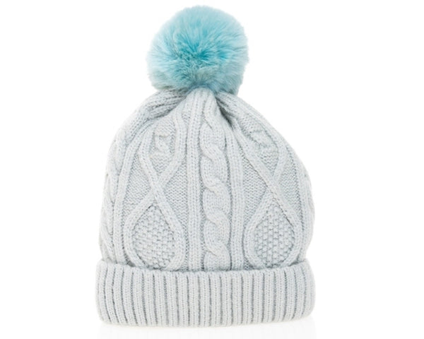 A107-KID'S CABLE KNIT POM POM BEANIE