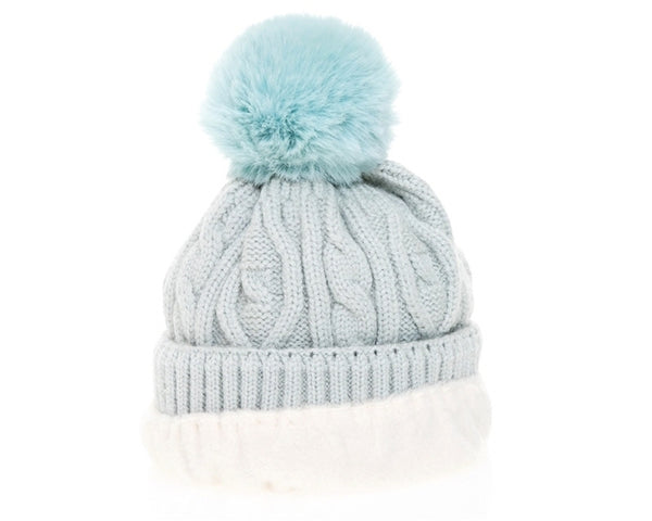 A107-KID'S CABLE KNIT POM POM BEANIE