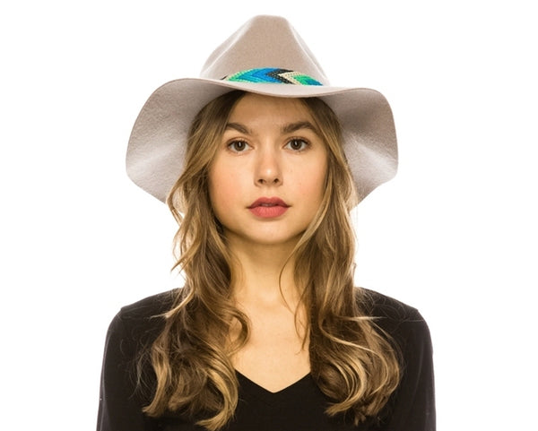 A110-WOOL FELT PANAMA HAT WITH TRIBAL BAND